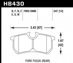 Колодки тормозные HB430S.547 HAWK HT-10 Ford Focus (Rear) 14 mm