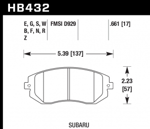 Колодки тормозные HB432E.661 HAWK Blue 9012 Subaru 17 mm