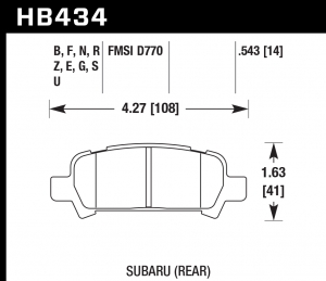 Колодки тормозные HB434S.543 HAWK HT-10 Subaru (Rear)   14 mm