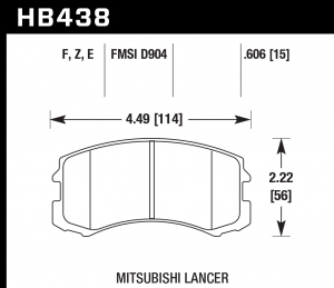 Колодки тормозные HB438E.606 HAWK Blue 9012; Mitsibishi Lancer 16mm