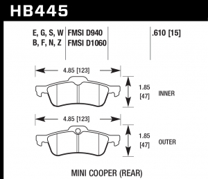 Колодки тормозные HB445G.610 HAWK DTC-60 Mini Cooper (Rear) 16 mm