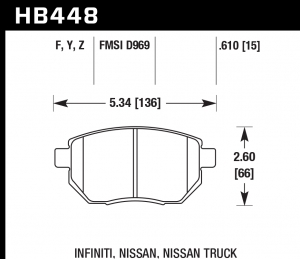 Колодки тормозные HB448F.610 HAWK HPS передние  INFINITI FX35 / FX45 (до 2006 г.в.)