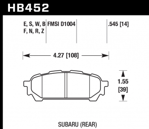 Колодки тормозные HB452F.545 HAWK HPS задние Subaru Forester, Impreza, Legacy