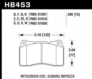 Колодки тормозные HB453B.585 HAWK 5.0 передние MMC Lancer Evo V-X / SUBARU WRX Sti/OPEL INSIGNIA OPC