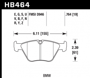 Колодки тормозные HB464E.764 HAWK Blue 9012 BMW 19 mm