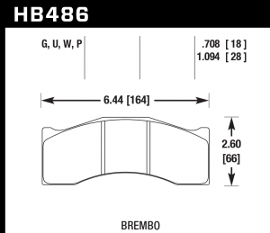 Колодки тормозные HB486W1.094 HAWK DTC-30 Brembo, Rotora 6 поршн. 28 mm