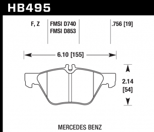 Колодки тормозные HB495F.756 HAWK HPS передние MERCEDES CLK320 (C208), W210