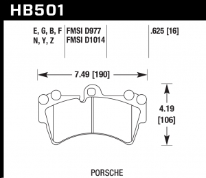 Колодки тормозные HB501F.625 HAWK HPS передние PORSCHE Cayenne (955) / Audi Q7 / VW Touareg