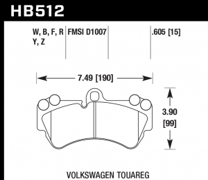 Колодки тормозные HB512F.605 HAWK HPS передние PORSCHE Cayenne (955); VW Touareg 330 мм; HPB тип 4