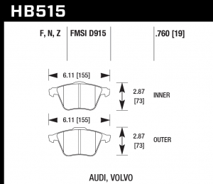 Колодки тормозные HB515F.760 HAWK HPS передние Audi / VW