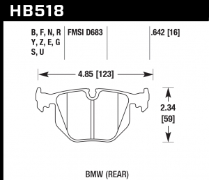 Колодки тормозные HB518B.642 HAWK Street 5.0 задние BMW  3' (E46), M3 (E46), 5 (E39), X3 (E83)