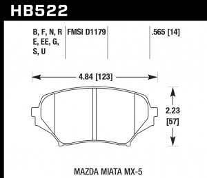 Колодки тормозные HB522EE.565 HAWK Blue 42; Mazda Miata MX-5 15mm