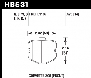 Колодки тормозные HB531Q.570 HAWK DTC-80; Corvette ZO6 15mm