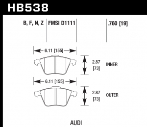 Колодки тормозные HB538F.760 HAWK HPS передние  Audi A4 8E, A6 4F, A8 4E