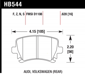 Колодки тормозные HB544B.628 HAWK Street 5.0 задние AUDI TT 8J, A6, Allroad 4H, A3 / VW Golf 5,6 , P