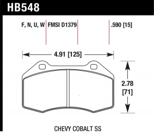 Колодки тормозные HB548G.590 HAWK DTC-60; Renault Clio 15mm