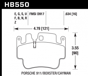 Колодки тормозные HB550E.634 HAWK Blue 9012 Porsche 16 mm Porsche 911 (996), (997), Boxter (986), Ca