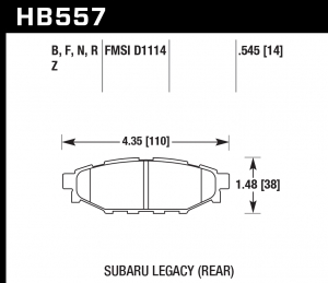 Колодки тормозные HB557B.545 HAWK Street 5.0 задние Subaru BR-Z, Forester SG, SH, Impreza GH, Legacy