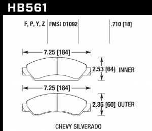 Колодки тормозные HB561Y.710 HAWK LTS передние CADILLAC Escalade / Chevrolet Tahoe