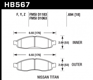 Колодки тормозные HB567Y.694 HAWK LTS  передние INFINITI QX56 / Nissan Armada, Pathfinder до 2006 г.