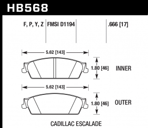 Колодки тормозные HB568F.666 HAWK HPS Cadillac Escalade, Chevrolet Silverado, Suburban задние