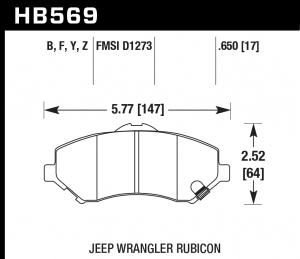 Колодки тормозные HB569Y.650 HAWK LTS перед Jeep Liberty (KJ) 2008-> ; Wrangler 2007->