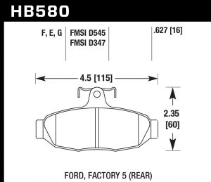 Колодки тормозные HB580E.627 HAWK Blue 9012 Factory 5 (Rear) 16 mm