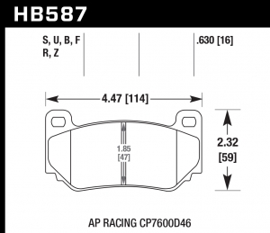 Колодки тормозные HB587S.630 HAWK HT-10 AP Racing 16 mm