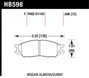 Колодки тормозные HB598F.606 HAWK HPS; 16mm