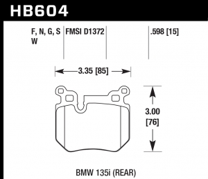 Колодки тормозные HB604W.598 HAWK DTC-30 задние BMW 135i  (E88), (E82)