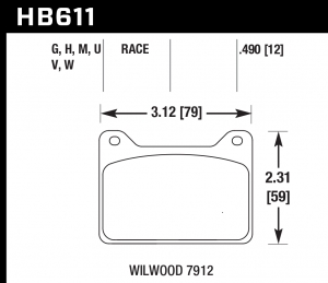 Колодки тормозные HB611H.490 HAWK DTC-05 Wilwood 12 mm