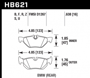 Колодки тормозные HB621U.638 HAWK DTC-70 BMW (Rear) 16 mm BMW E90/E91/E92 318/320/325/330/E87 130i