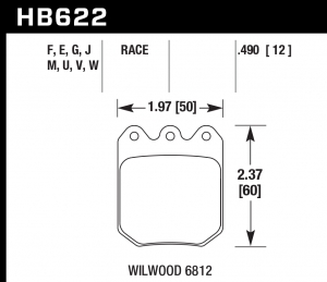 Колодки тормозные HB622G.490 HAWK DTC-60; Wilwood DLS 6812 13mm