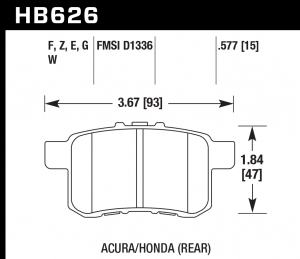 Колодки тормозные HB626E.577 HAWK Blue 9012 Acura/Honda (Rear) 14 mm