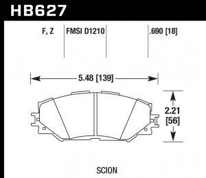 Колодки тормозные HB627Z.690 HAWK Perf. Ceramic  Toyota RAV4 2006-2013