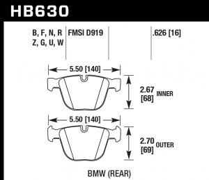 Колодки тормозные HB630G.626 HAWK DTC-60; BMW (Rear) 16mm