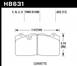 Колодки тормозные HB631U.622 HAWK DTC-70 Corvette 16 mm