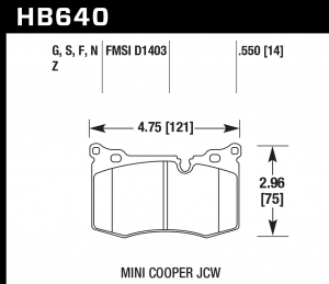 Колодки тормозные HB640F.550 HAWK HPS передние MINI 2009-> JOHN COOPER WORKS