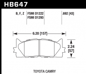 Колодки тормозные HB647B.692 HAWK Street 5.0 передние TOYOTA CAMRY 2007->