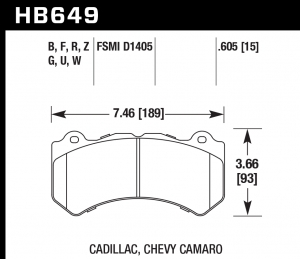 Колодки тормозные HB649G.605 HAWK DTC-60 CTS-V 15 mm  Jeep SRT8 2012-2014, AUDI 4F RS6 (BREMBO)