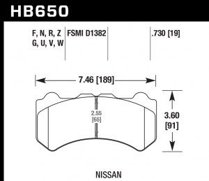 Колодки тормозные HB650G.730 HAWK DTC-60 передние NISSAN Skyline GTR R35 2008-> ; HPB тип 6;