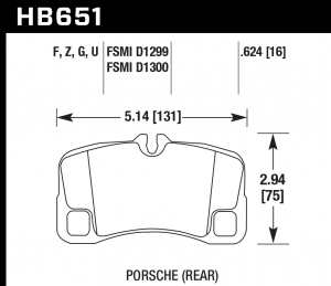 Колодки тормозные HB651Q.624 HAWK DTC-80; Porsche 911 GT2/3 16mm