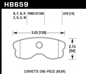 Колодки тормозные HB659W.570 HAWK DTC-30; Corvette 1-pc (Rear) 15mm