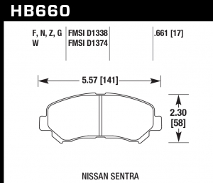 Колодки тормозные HB660F.661 HAWK HPS MAZDA CX-5 / Nissan Qashqai, X-trail