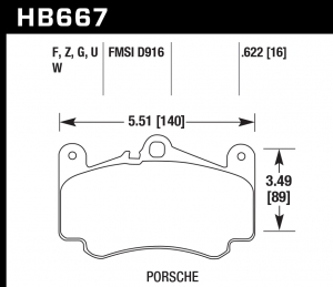 Колодки тормозные HB667U.622 HAWK DTC-70 Porsche 16 mm