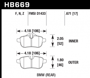 Колодки тормозные HB669F.671 HAWK HPS