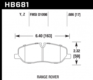 Колодки тормозные HB681Z.686 HAWK Perf. Ceramic Land Rover Discovery 3, 4; Range Rover 3