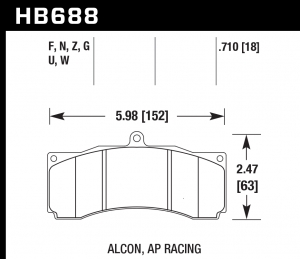 Колодки тормозные HB688F.710 HAWK HPS PROMA 6 порш, AP Racing, Stop Tech, JBT, Alcon, HPB, XYZ 18 mm