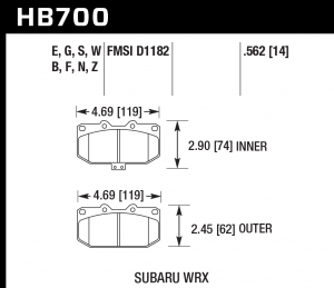 Колодки тормозные HB700F.562 HAWK HPS  перед Subaru WRX