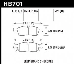 Колодки тормозные HB701Z.723 HAWK PC передние Jeep Grand Cherokee WK2/Dodge Durango 2011+